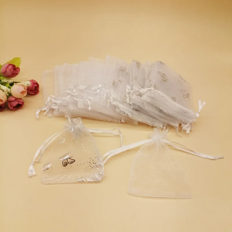 1000Pcs Fluture Bijuterii Geanta Alba din Organza Plic Geanta Mini Cordon de Genti pentru Femei de Nunta de Ambalare Sac Organza DIY de Stocare0