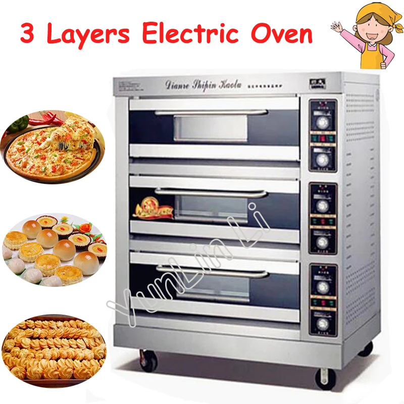 1200W Comerciale Electric Cuptor de Pizza cu 3 Straturi 6 Tigăi Cuptor de Copt Pâine Tort Pizza de Luare a Mașinii0