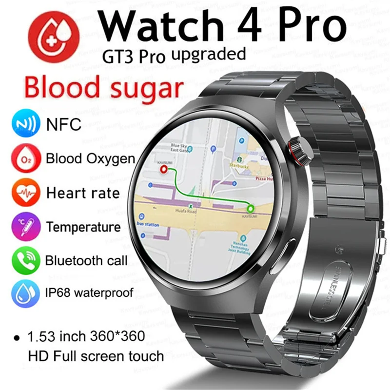 2023 NFC Smart Watch Bărbați GT4 POR 1.53-Inch de 360*360 HD AMOLED Touch Screen GPS Ceas Sport Barbati Inima Rata de Zahăr din Sânge Smartwatch0