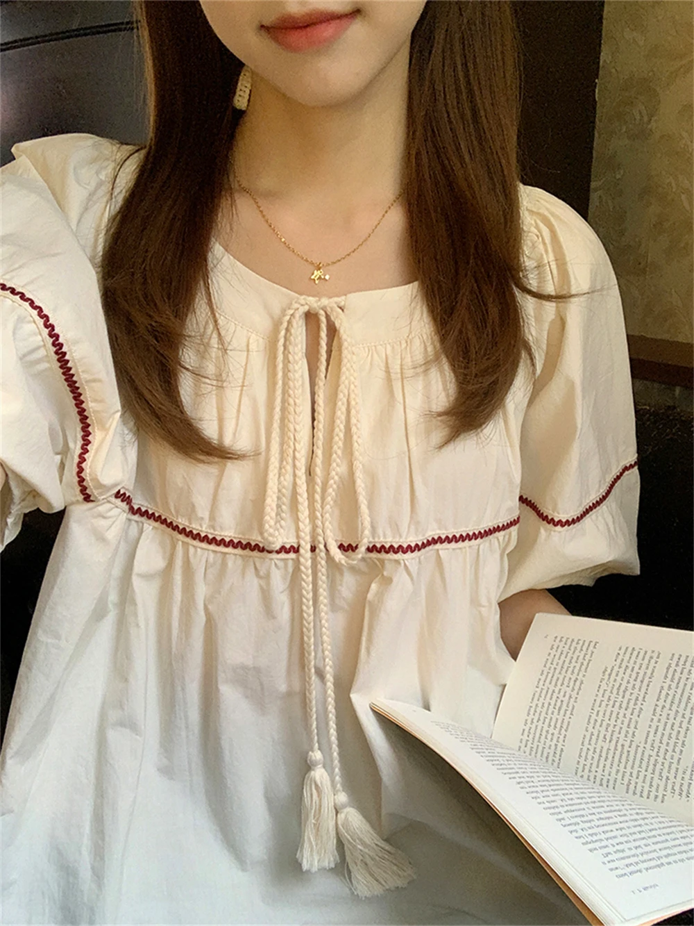 2023 Nouă Primăvară/Vară Women ' s Wear Japoneză Navetiști Inima de Reparare Liber Ciucure Papusa Tricou Maneca Scurta Tricou Personalizat0
