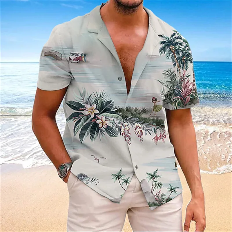 2023 tricou bărbați ' s cămașă Hawaiană copac de nucă de cocos de imprimare 3D Cubanez guler gri cu maneci scurte tropicale moda plajă Hawaiiană T-shirt0