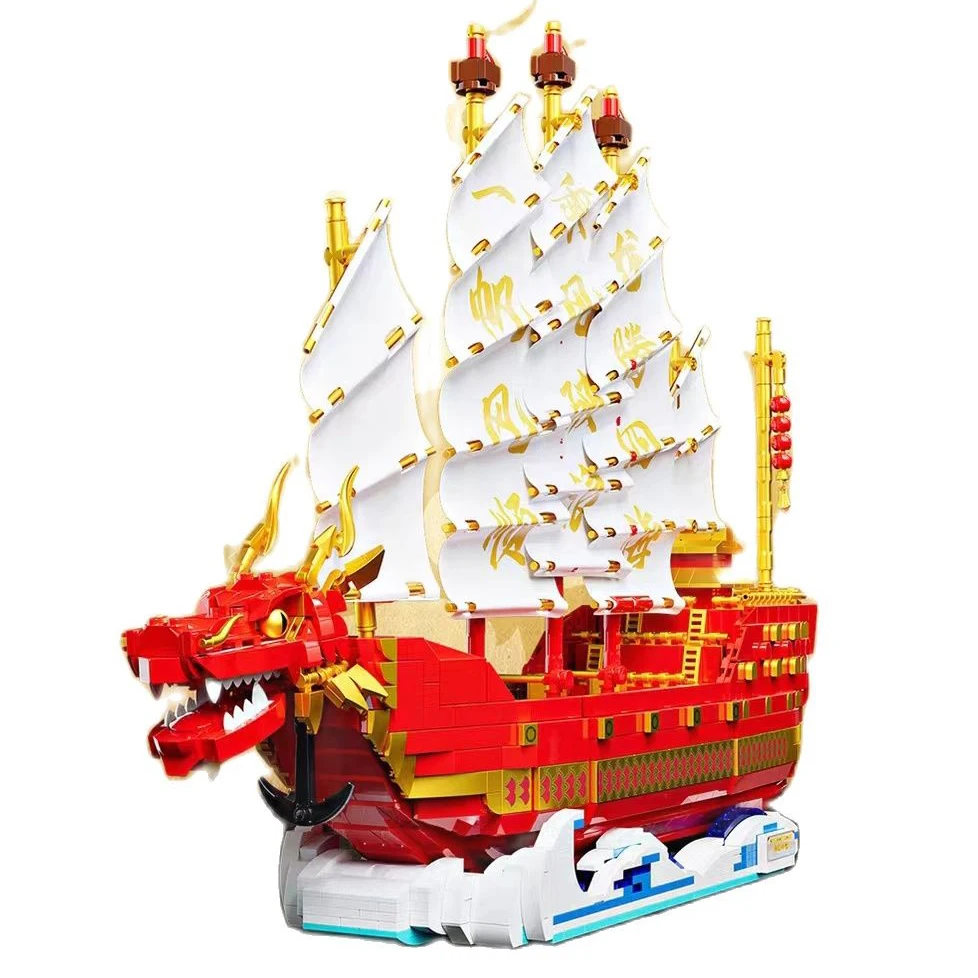 2207Pcs Dragon Boat Blocuri de Construcție Tradițională Chineză Festival City Nava cu Panze Cărămizi Jucarii Pentru Copii Decor Acasă Cadouri0