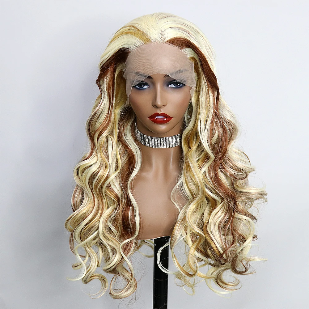 30 Inch Evidenția Blonda Culoare Glueless 13x4 Sintetice Dantelă Față Pre Smuls Corp Transparent Val Cosplay Peruci Pentru Femeile 180%0