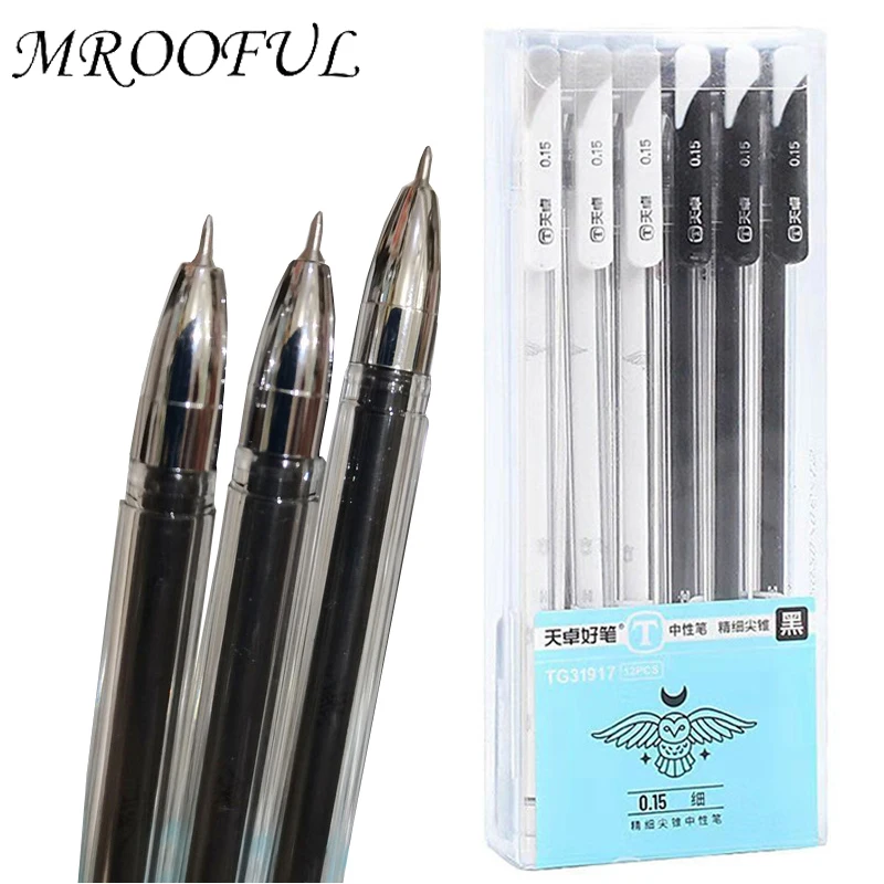 4buc/lot 0,15 mm Ultra Fine Peniță Pixuri cu Gel Refill Negru Birou de Scris, Pix Semnătură Elevilor Instrumente de Examen coreean Rechizite0