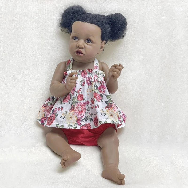 55CM Bebe Păpuși Reborn Plin de Silicon Corp de Copil Papusa Fata cu Rădăcini Negru Buclat Parul Afro-American Bebe Jucarii para nina0