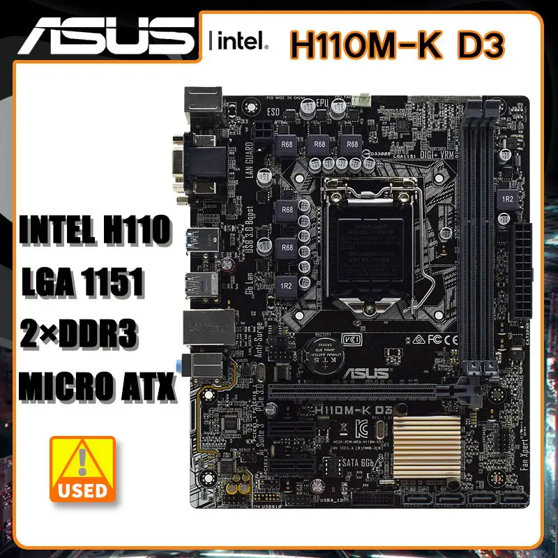 ASUS H110M-K D3, socket LGA 1151Motherboard DDR3 Intel H110 Placa de baza 32GB CI-E 3.0 USB3.0 PCI-E 3.0, Micro ATX ForCore i3-7300 procesoare0