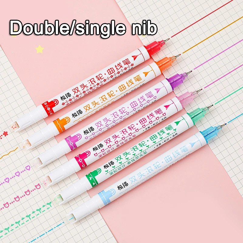 Amuzant Dublu Model de Linii de Contur Marker în Mână Copia Cont de Multi-colorate Curba Pen iute Uscat Mark Note Pictura Evidențiere0