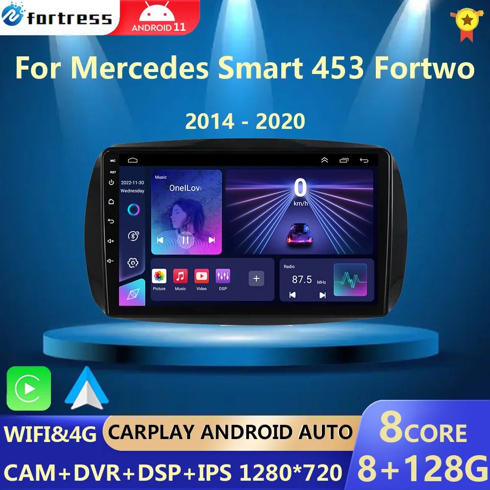 Android 12 Pentru Mercedes Smart 453 Fortwo 2014-2020 Auto radio Player Multimedia QLED 1280*720 Ecran Carplay Radio Auto 2Din DVD0