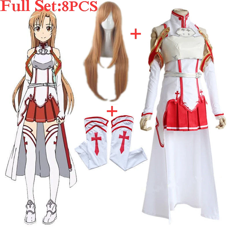 Anime-ul Sword Art Online Yuuki Asuna Rochie de Costume Cosplay Uniformă pentru Halloween SAO Asuna Costum de Luptă Tinutele Set Complet cu Peruca0