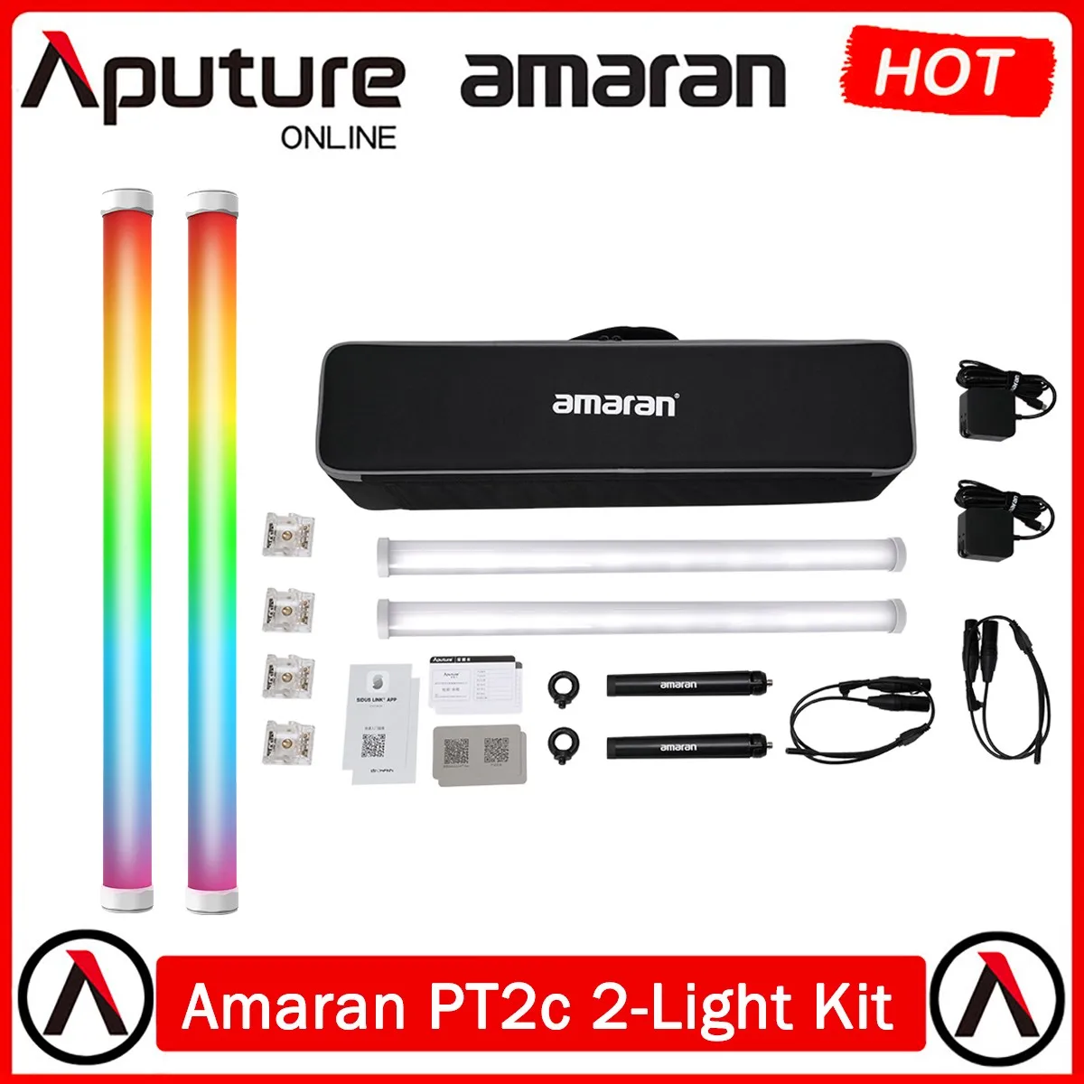 Aputure Amaran PT2c 2-Kit de Lumina RGB LED Tub Lumina,CCT 2700K to10000K Video Portabile Lumina Bagheta pentru Fotografie de Studio0