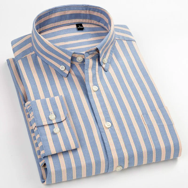 Bumbac Oxford cu Dungi, Carouri Longsleeve Shirt pentru Bărbați Cămăși de Înaltă Calitate Culoare Pură de Afaceri Button Up Shirt 8XL 7XL0