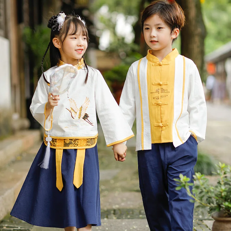 Chineză Minunat Cosplay Tang Costum Fete Hanfu Broderie De Bumbac Baieti Efectua Costume Copii Fotografia Tradițională Îmbrăcăminte0