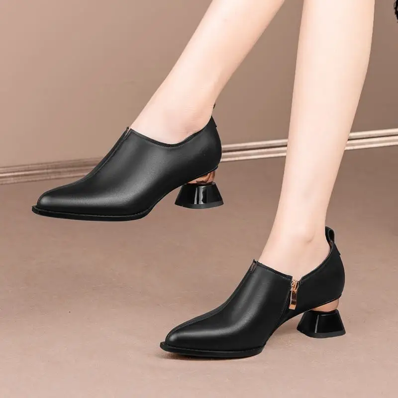 Dimensiunea 33-43 Naturale Din Piele Femei Pantofi Cu Toc Confortabil Subliniat Toe Naveta De Moda Pantofi Cu Toc Ușor De Mers Pe Jos0