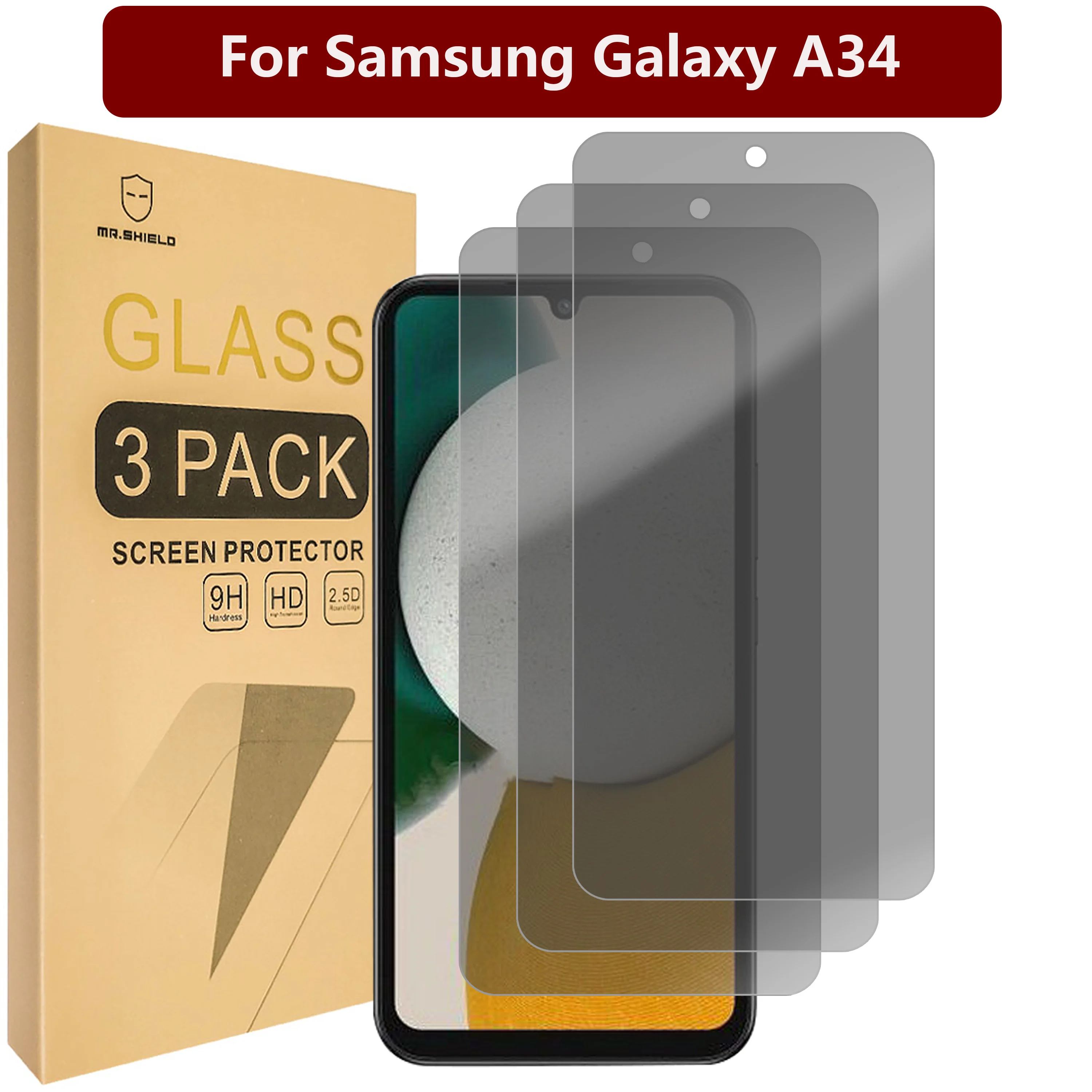 Domnul Scut [3-Pack] Confidențialitate Ecran Protector Pentru Samsung Galaxy A34 [Sticla] [Anti Spy] Ecran Protector0