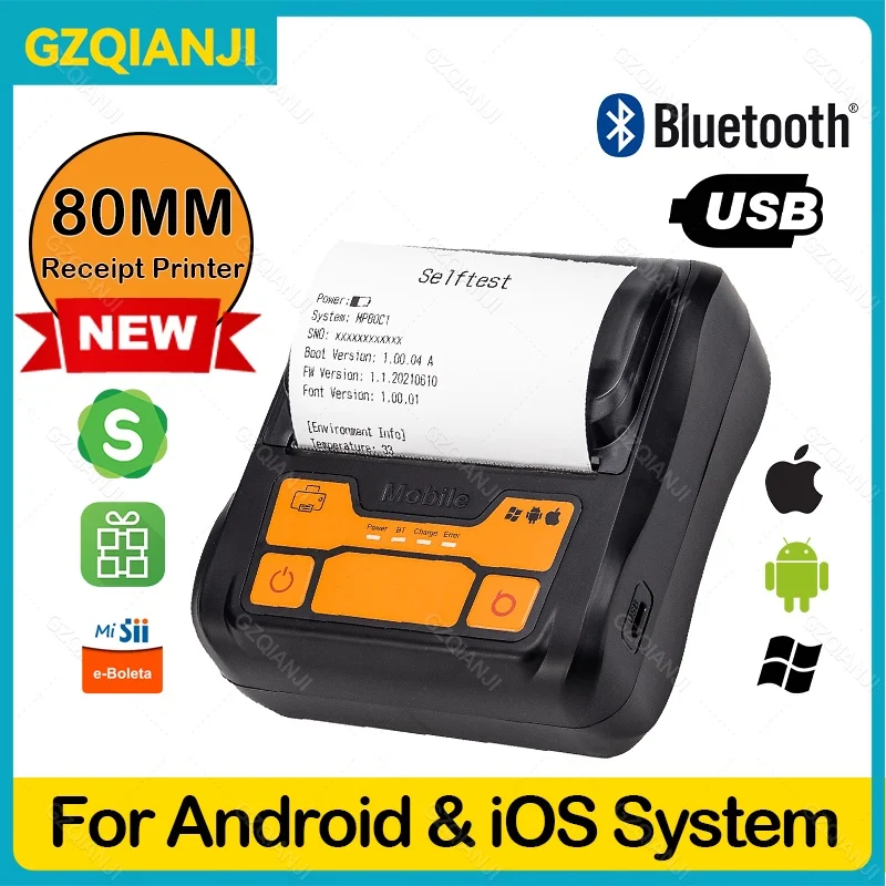 GZQIANJI 3inch 80mm Mini Primirea Imprimanta Termica Bluetooth Portabil POS Bill Printer Producator Role Hartie Suport PC, Android, IOS0