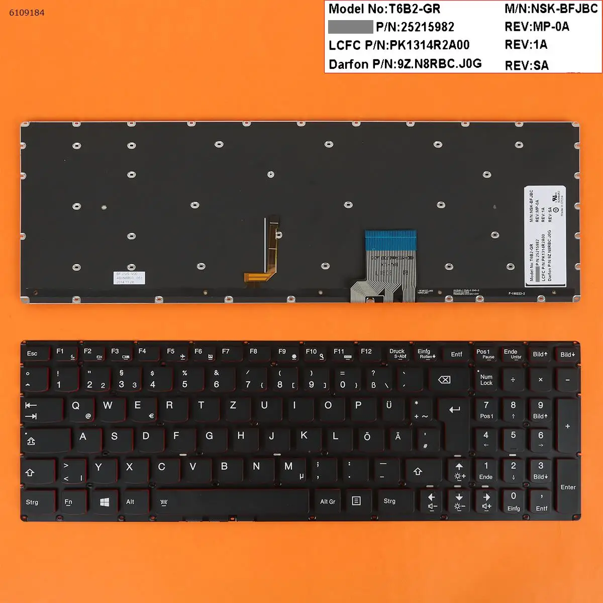 Germană QWERTZ Nou de Înlocuire Tastatură pentru Lenovo Y50-70 Y70-70 Laptop cu TOUCH cu iluminare de fundal Roșu NICI un Cadru0