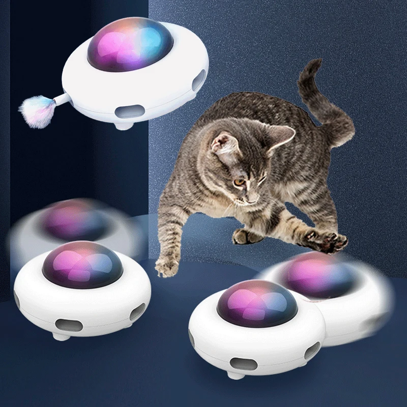 Jucarie pisica Inteligent Teaser animale de Companie placă Turnantă Prinderea de Formare jucării de Încărcare USB Cat Teaser Înlocuibile Pene Interactive Auto0