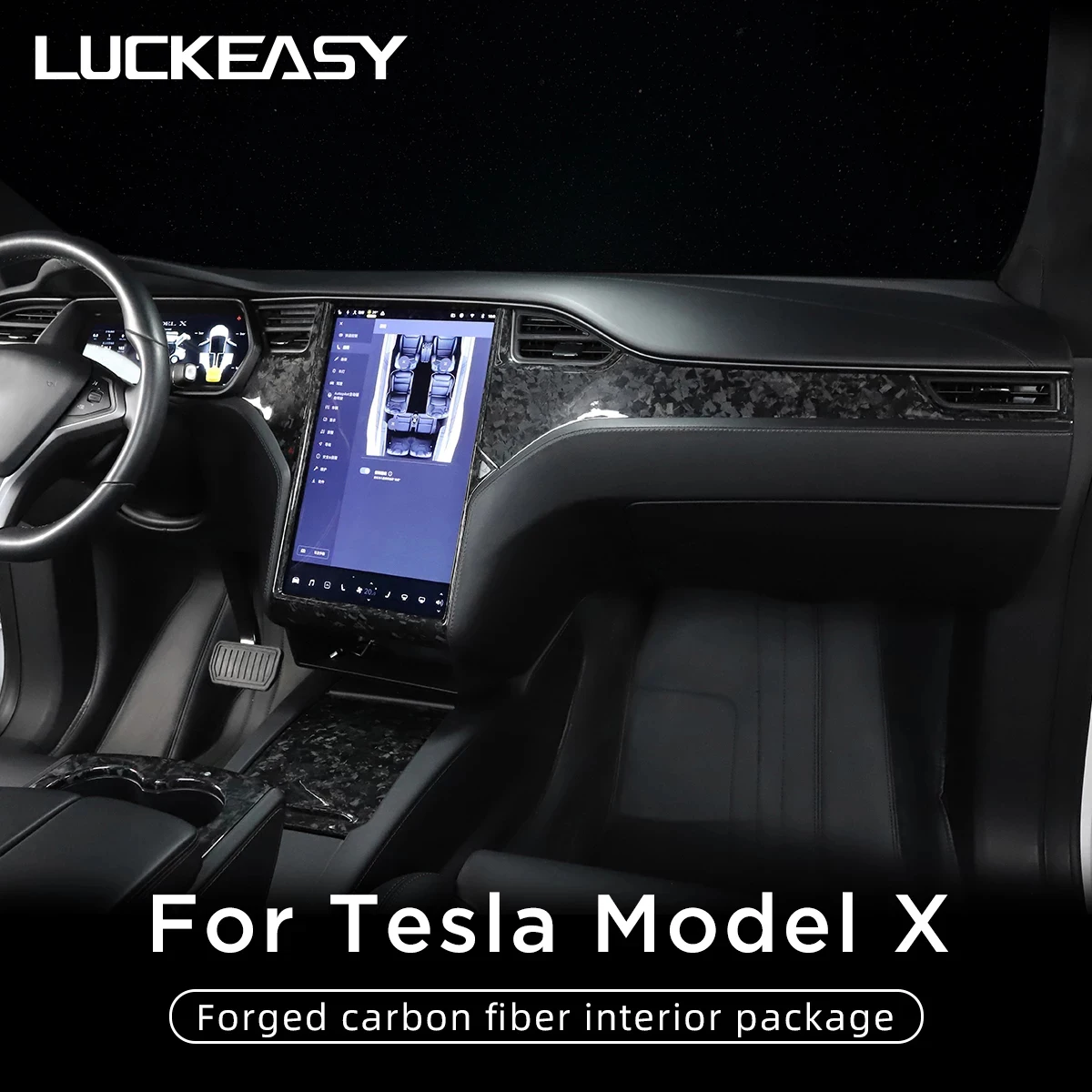 LUCKEASY Pentru Tesla ModelX Mașină Panoul de Control Central Cotiera Cutie Volan Model X Aer Condiționat Priza Carbonfiber Patch0