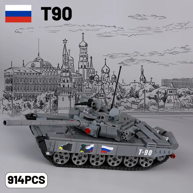 MOC WW2 Militare Rusia T-90 Tanc Principal de Luptă Blocuri Soldat al Armatei Cifre Vehicul Blindat Masina Arme Cărămizi Jucarii Baiat0