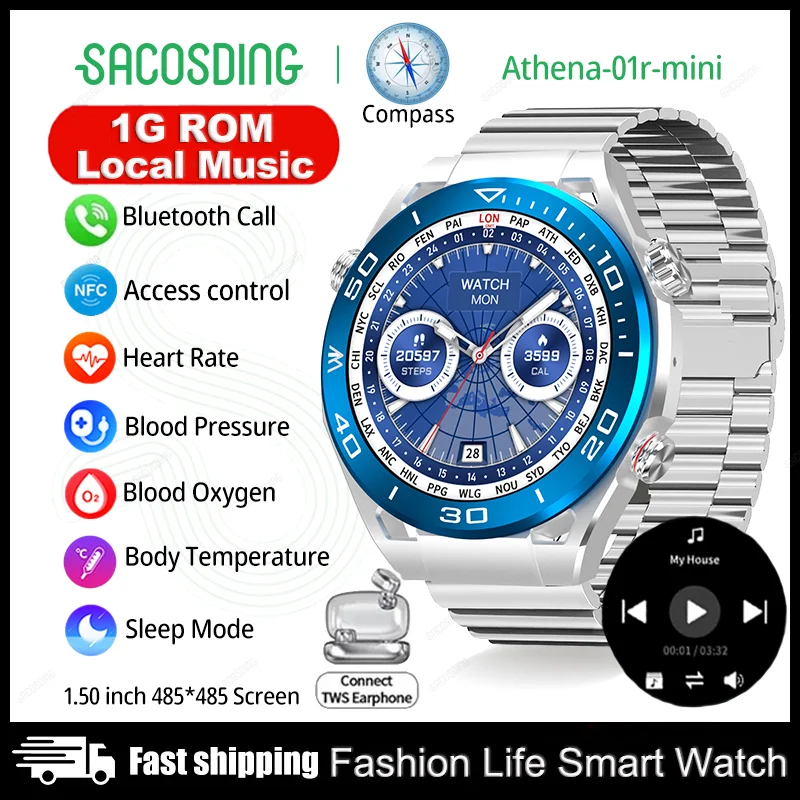 Muzică locală Ceas Inteligent Bluetooth Apel Muzica Ceas NFC 4DOLED Ecran Smartwatch Înregistrare Busola Ceasuri Sport Pentru Barbati 20230