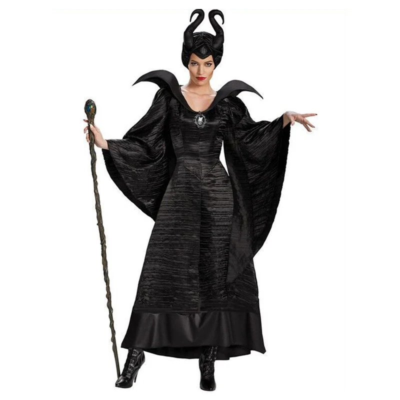 Negru Costum Vrajitoare Halloween Somn Blestem Regina Drama Rochie de Performanță Etapă Uniformă costume de halloween pentru femei adulte0