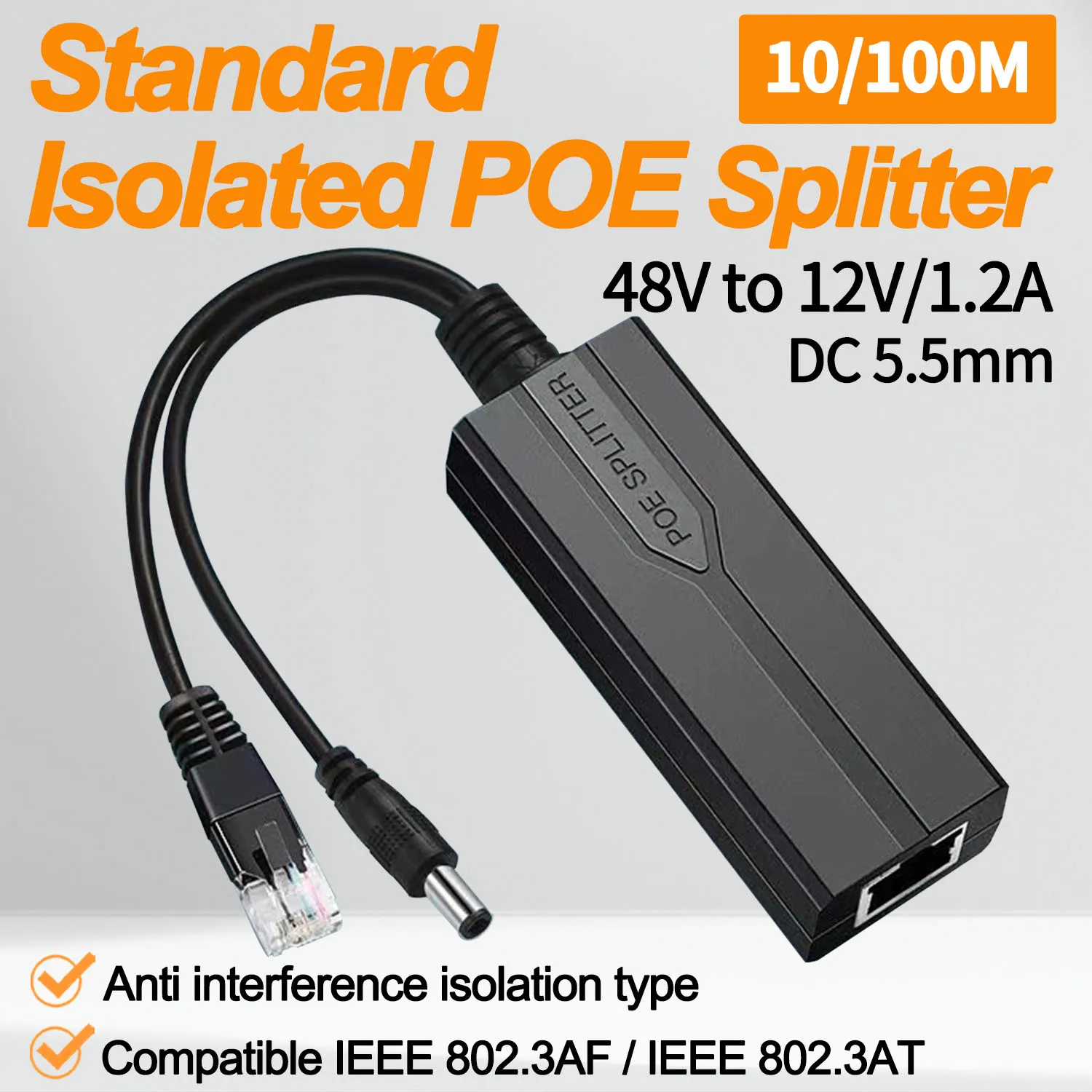 POE Splitter Adaptor Activ de Adaptare Separator de Cablu Modulul de Alimentare cu Injector Izolare 48V la 12V DC Pentru Video Și de Alimentare 1.2 a0