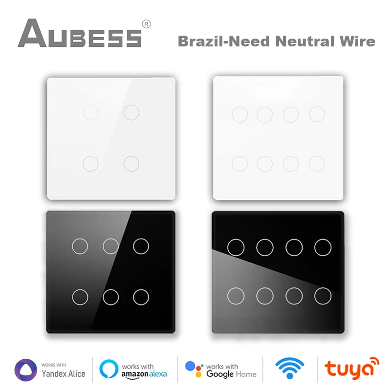 Tuya WiFi Brazilia Smart Switch Smart Home 4/6/8 Gasca Întrerupător De Lumină Panou Tactil Prin Viața Inteligentă De Control Vocal Alexa De Start Google0