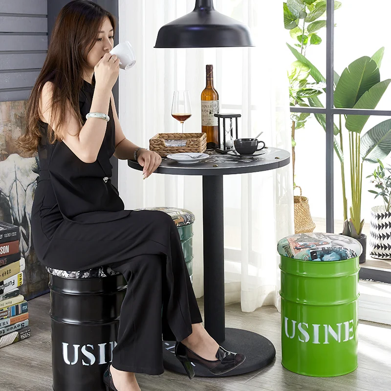 Ulei de cilindru scaun creatoare de moda de stocare rundă de personalitate magazin de îmbrăcăminte foto stil industrial vopsea butoi de fier tambur forjat0