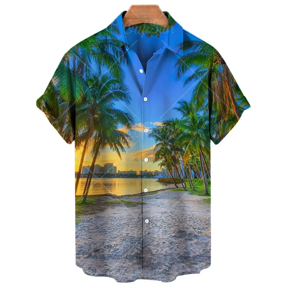Vară Nouă Bărbați Cămăși Hawaiiene Neutru Stil Plajă Moda Casual Mâneci Scurte Confortabil Respirabil Tricouri Supradimensionate0