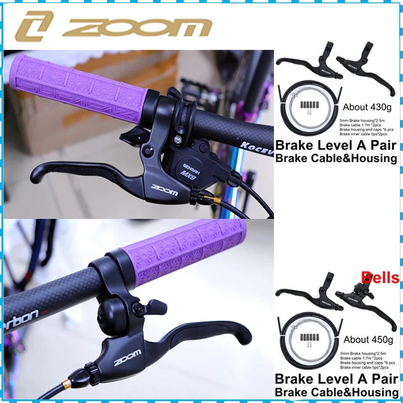 Zoom MTB Biciclete Rutier Maneta de Frână Set Aliaj de Aluminiu Negru Biciclete Mâner 4 Degetul la Stânga și la Dreapta cu Clopot V de Frână Disc de Frână0
