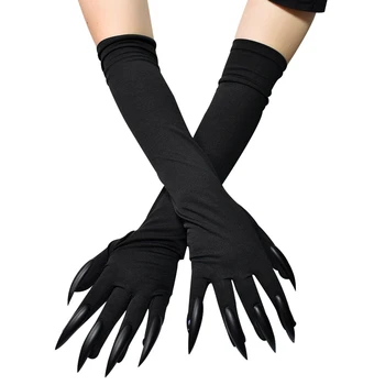 Negru Mănuși de Dantelă Degete cu Păianjen de Design pentru Gothic Halloween Cosplay Costum Accesorii