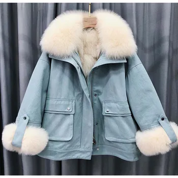 2020 femei hanorac de iarnă adevărată vulpe guler de blana Detasabila cu blana de vulpe căptușeală călduroasă haină scurtă din denim haina de moda noua haină de blană adevărată