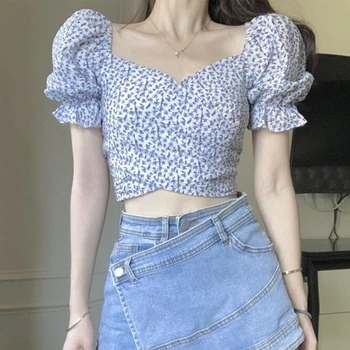 Bluze Femei Vara Solid Retro Bandaj Design Slim Sexy Crop Top De Moda Populară Coreeană Stil Doamnelor Elegante Noul Colegiu Ins