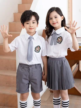 Gradinita uniforme, tinuta de vara, elementar fustă bleumarin pentru copii de școală a lui uniformă de școală de vară cu mânecă scurtă coreea