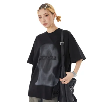 Grele de Bumbac American Retro Portret Imprimare cu Mânecă Scurtă T-shirt pentru Femei de Brand de Moda High Street Pierde Cuplu de Top