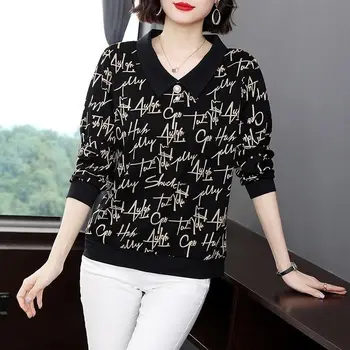 Coreea de Imbracaminte pentru Femei Vintage Maneca Lunga T-shirt de Primavara Toamna Noua Bază Teuri de Dimensiuni Mari de Moda Pulover Scrisoare Topuri Casual Chic