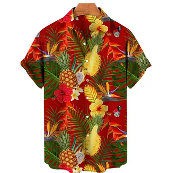 Bărbați Fructe Imprimate Tricou Hawaii Beachwear Maneci Scurte Buton Rever Top Casual de Vara Personalitate Rece de Plajă, tricouri 2023 Noi