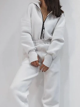 Y2k Streetwear Alb Salopete Pulover Cu Maneca Lunga Cu Fermoar Talie Salopeta Office Lady Body Femei Îmbrăcăminte 2023 Primăvară