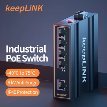 Industrial PoE Switch 5 Port Unmanaged Rețea Ethernet Gigabit IP40 Șină DIN
