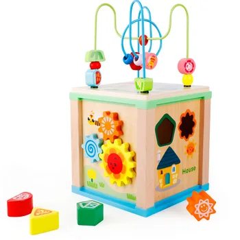 Lemn cu bile multi - funcțional patru laturi cutie de comori formă de cunoaștere potrivite jucarii educative pentru copii cadouri pentru copii