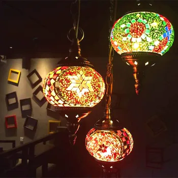 Sticlă În Stil Mediteranean, Decor Lucrate Manual Nuante Mozaic Pandantiv Lampă Pentru Bar, Cafenea Turcească Acasă Pandantiv Vintage Lumina