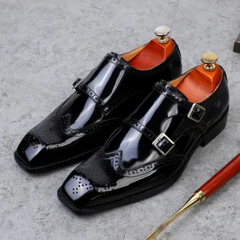 Noi High-end Formale pentru Bărbați Pantofi Deget de la picior Pătrat de Afaceri Britanic Tendință Cataramă Pantofi Rochie