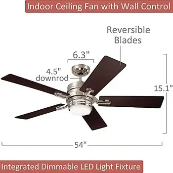Amhurst LED Ventilator de Tavan, 54 Inch Estompat de Iluminat cu 4 trepte de Control Perete | de Interior Metalice de Fixare cu 5 Reversibile Lemn Lama
