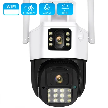 4MP Dual Lens PTZ Camera IP WiFi cu Ecran Dublu AI aer liber Securitate CCTV Camere de Supraveghere ICSEE APP 2K Cam