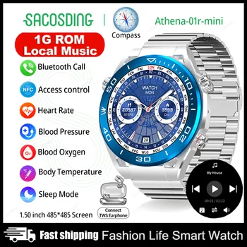 Muzică locală Ceas Inteligent Bluetooth Apel Muzica Ceas NFC 4DOLED Ecran Smartwatch Înregistrare Busola Ceasuri Sport Pentru Barbati 2023