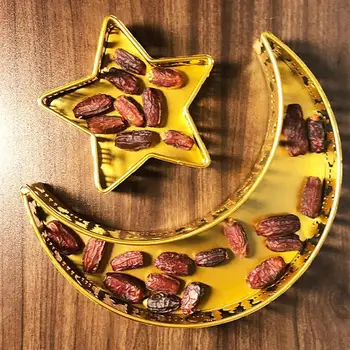 2 buc Eid Metal Star Luna Mubarak Tava cu Mâncare Ramadan Kareem Centerpieces De Masă Farfurii Islam, Musulman Decor Acasă