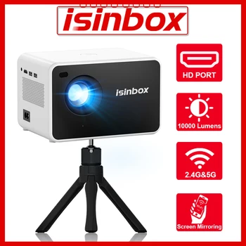 ISINBOX Proiector 1080P HD 4K Video Proiector 250Ansi 10000 Lumeni 5G WiFi Wireless Ecran Mirrorring Proiectoare Home Cinema