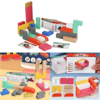Set de construcție pentru Copilul Curcubeu Puzzle Jucarie Inteligenta din Lemn Bloc Jucărie pentru Copil 3 4 Ziua DropShipping