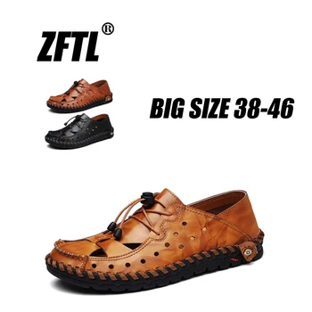 ZFTL Noi bărbați sandale casual în aer liber gaura pantofi de mari dimensiuni sandale de plaja, papuci de casă din Piele lucrate manual pantofi de agrement 2023