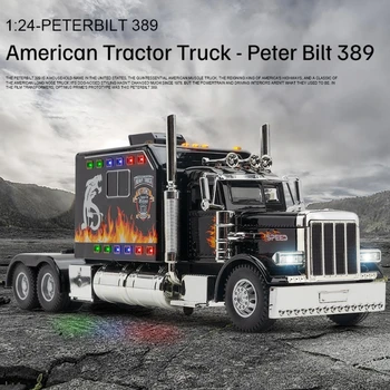 Model de masina Aliaj 1: 24 PETERBILT American Tractor Camion Peter Bilt 389 Revenire Sunet Camioane Ușoare Model de Decorare Cadou pentru Baieti